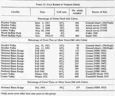 Bison Calving Table 11